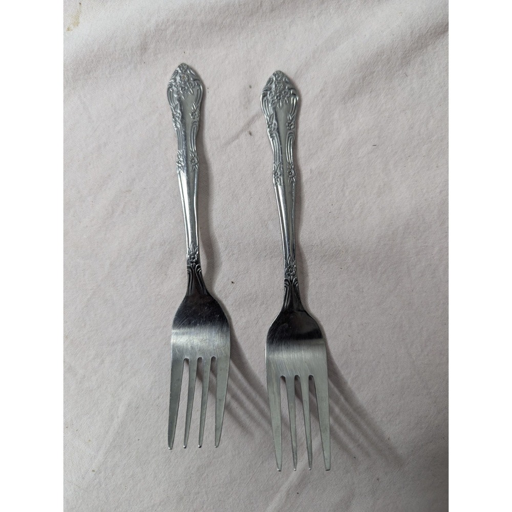 2 lot vintage Rogers Stainless 6.25" floral‎ flower spoon replacement flatware